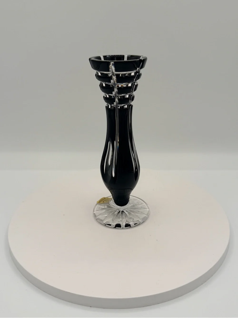 Vintage Caesar Bohemia Crystal Black Cut to Clear Bud Vase Czech Glass Art Deco